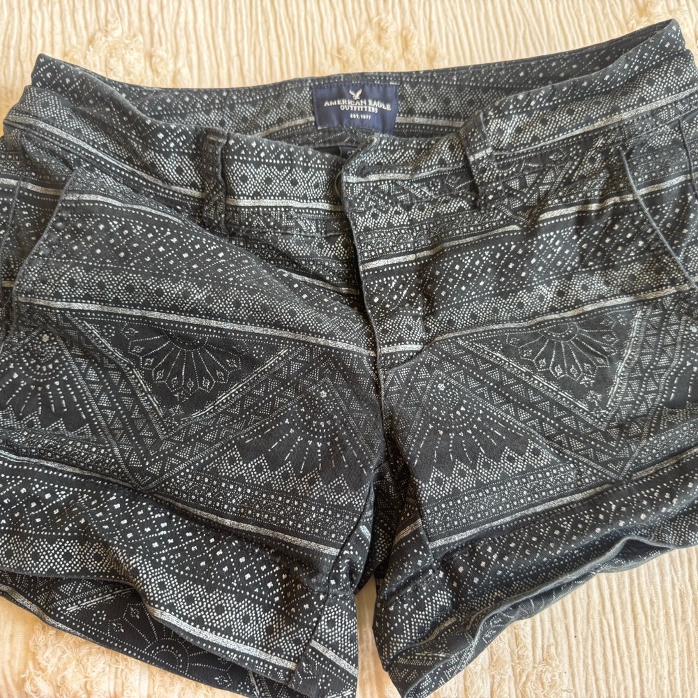 American Eagle Outfitters Black Patterned Women Shorts